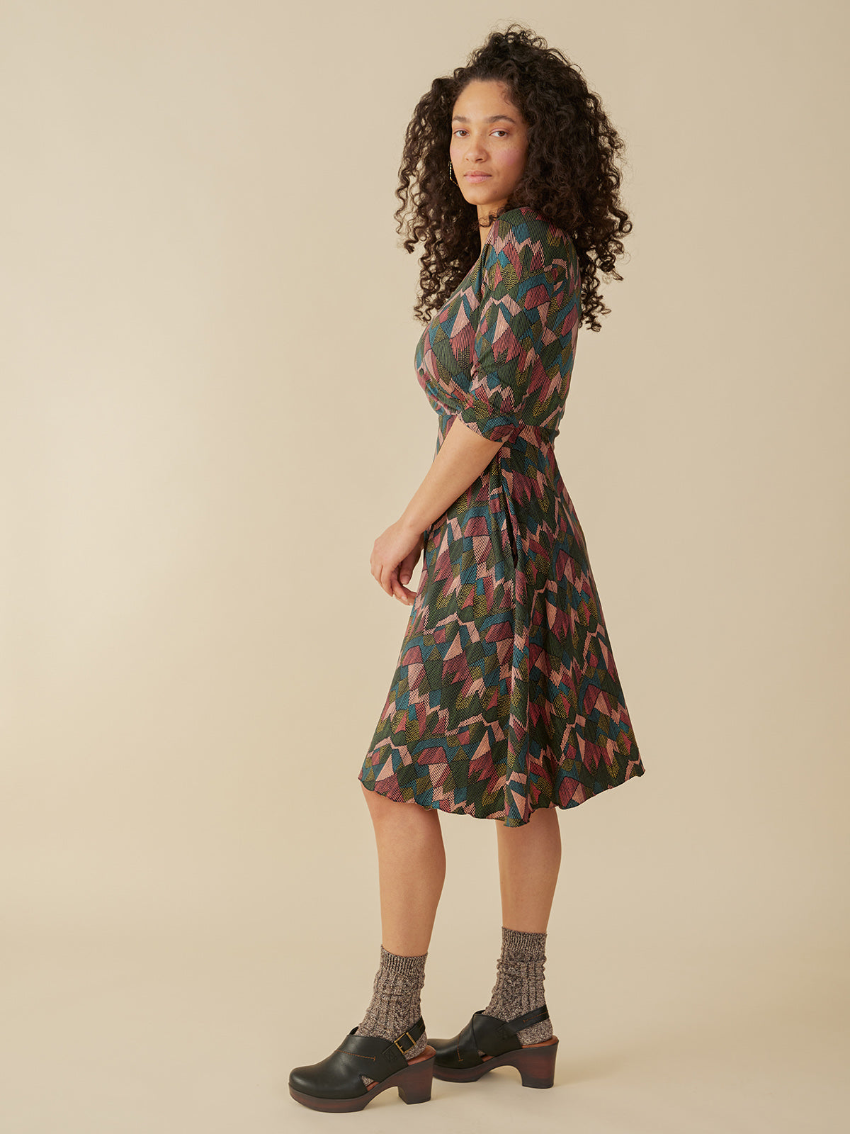 Callie 3/4 Sleeve Wrap Dress - Geo Jewels