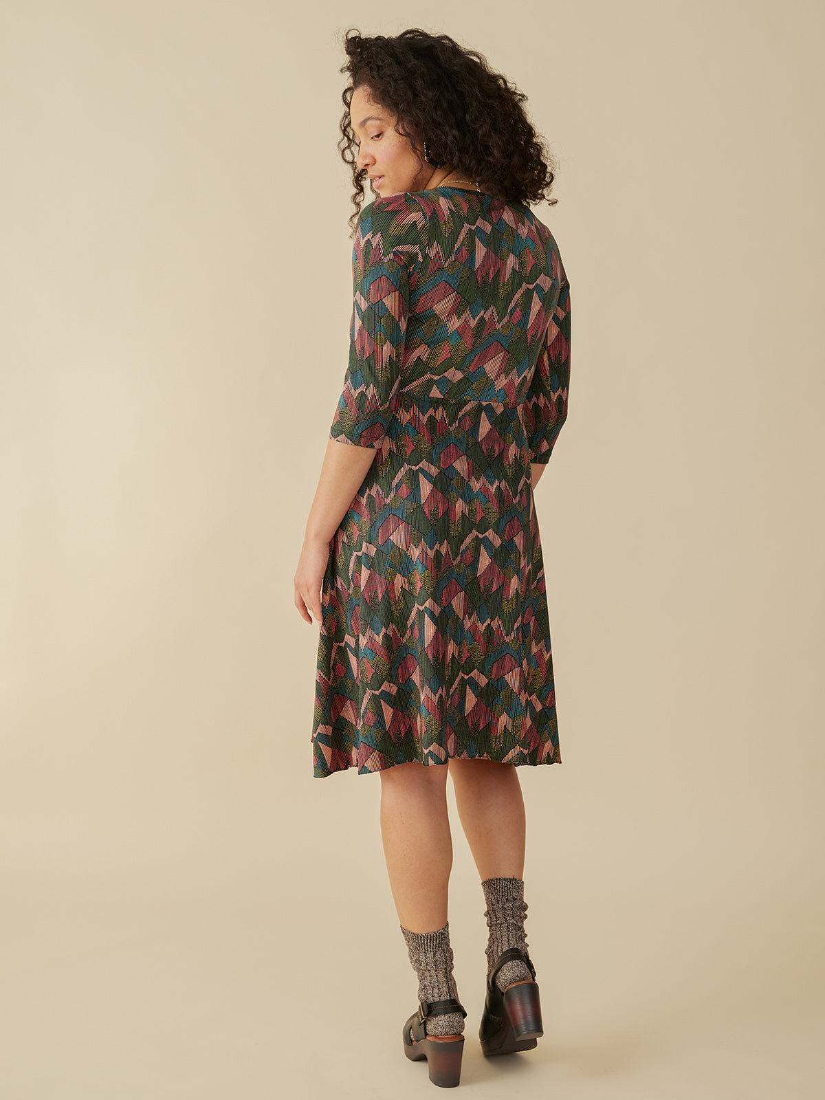 Callie 3/4 Sleeve Wrap Dress - Geo Jewels