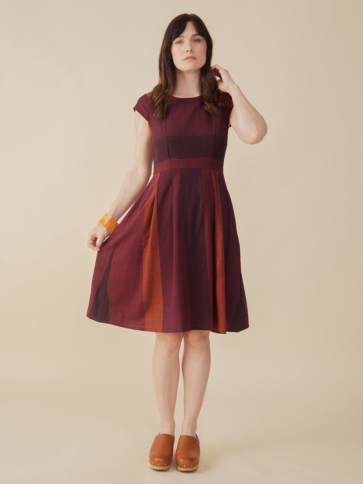 Devonshire Dress - Burgundy Stripe