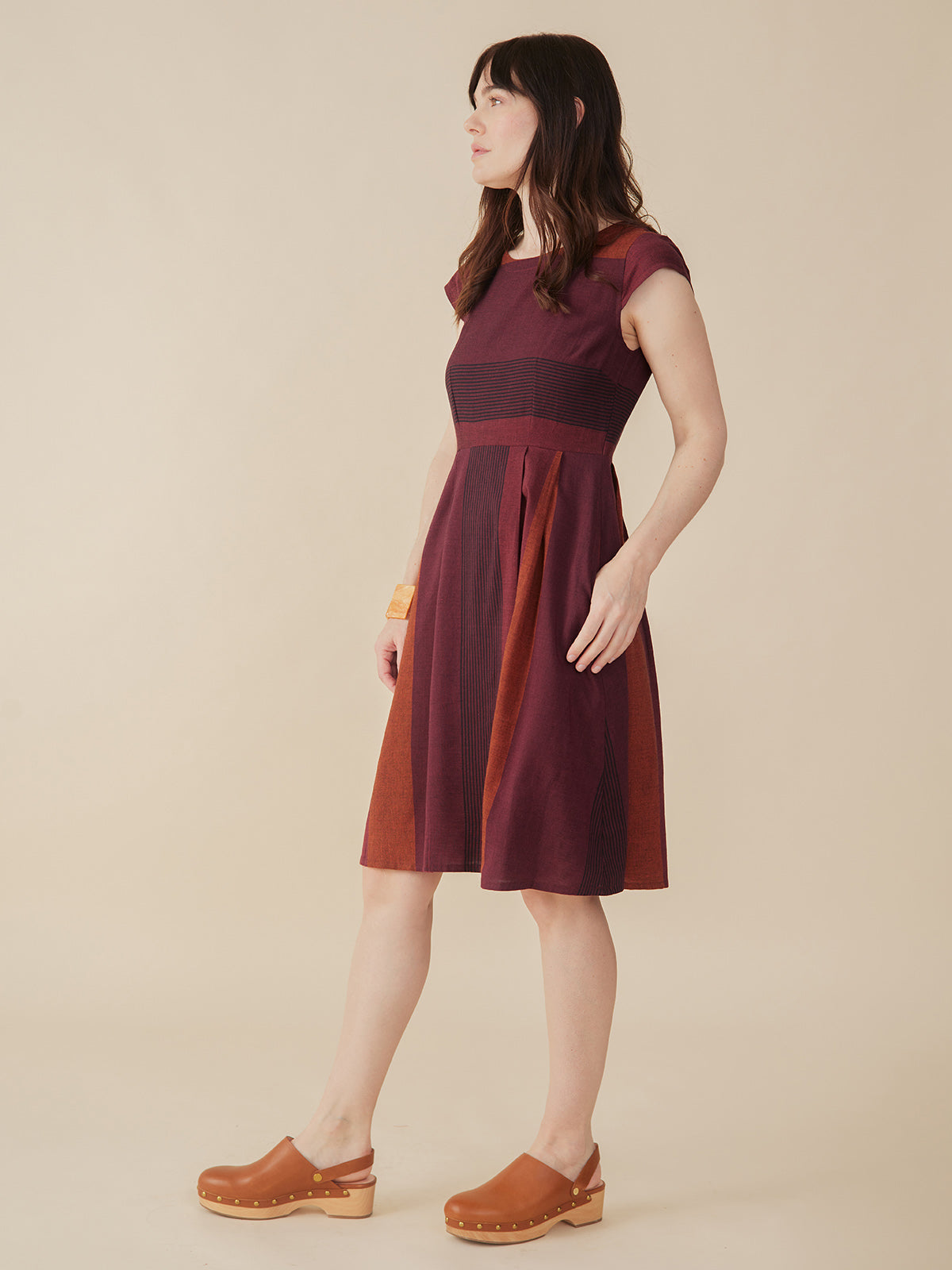 Devonshire Dress - Burgundy Stripe