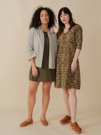 Jaya Half Sleeve Dress - Olive Kalamkari