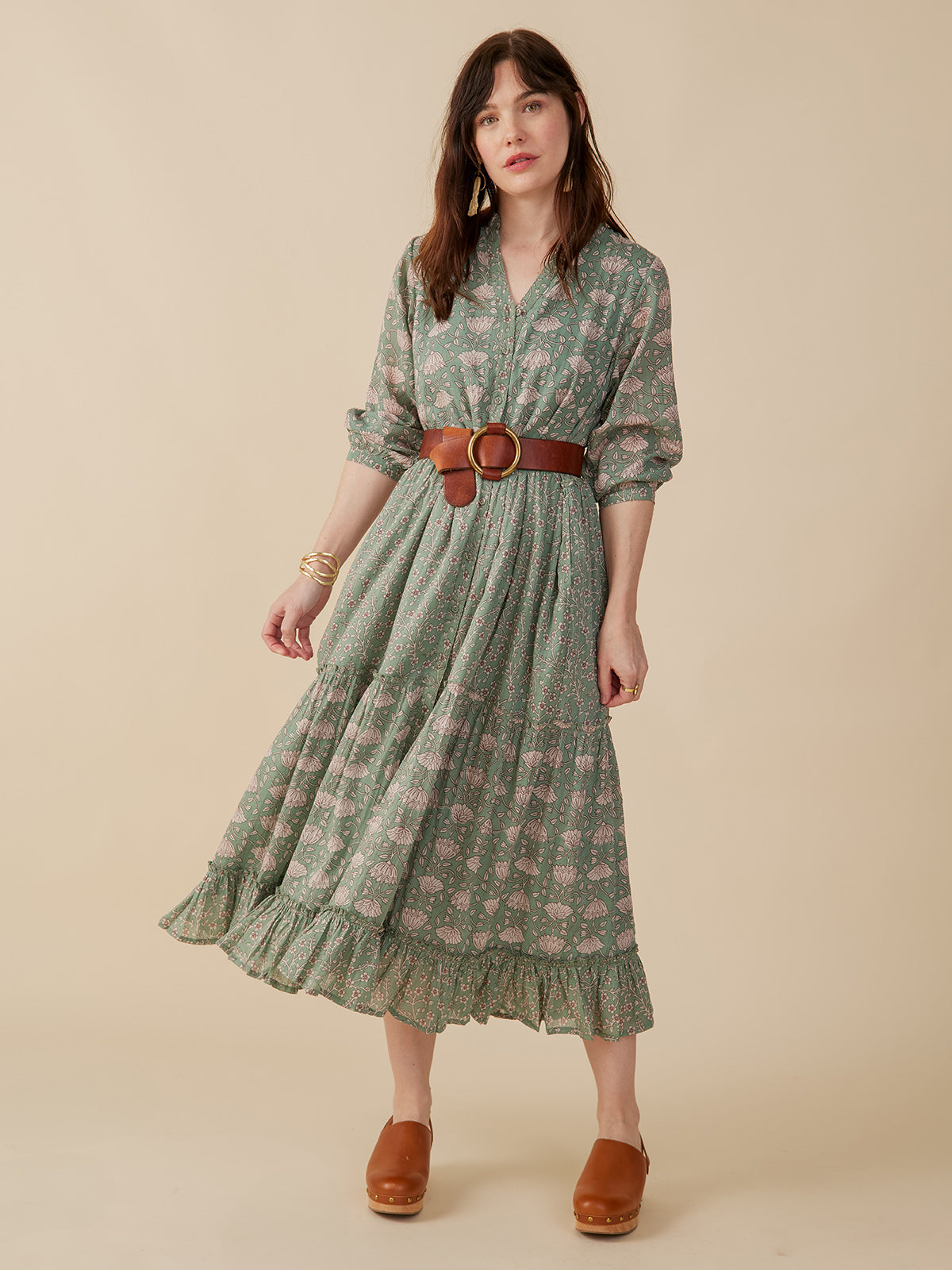 Britta Long Sleeve Tiered Dress - Aegean Teal Mix