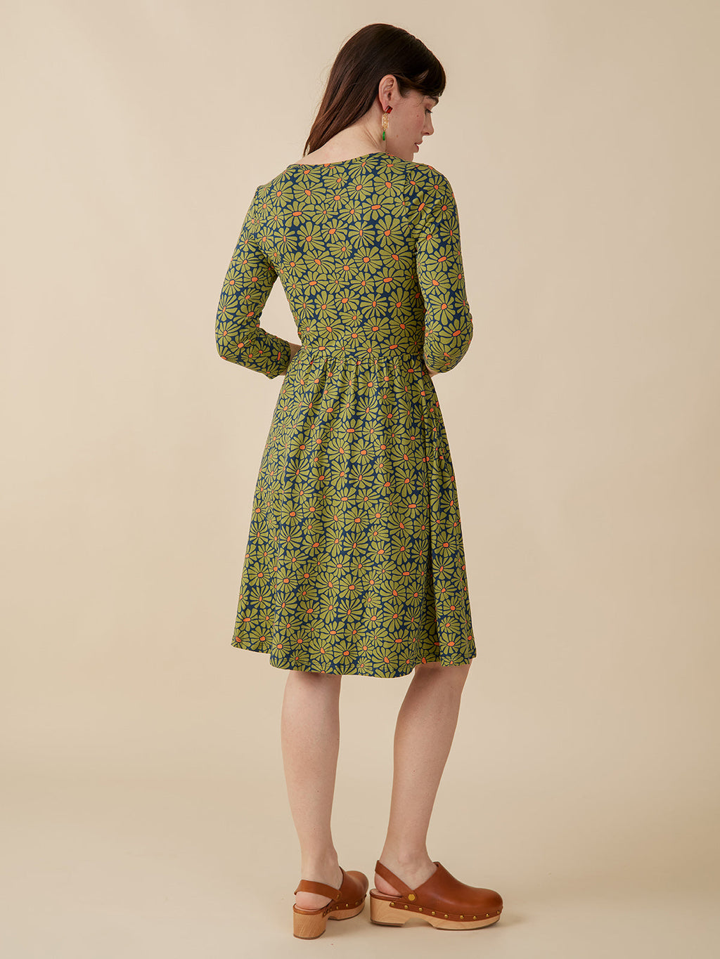 Callie 3/4 Sleeve Wrap Dress - Olive Floral
