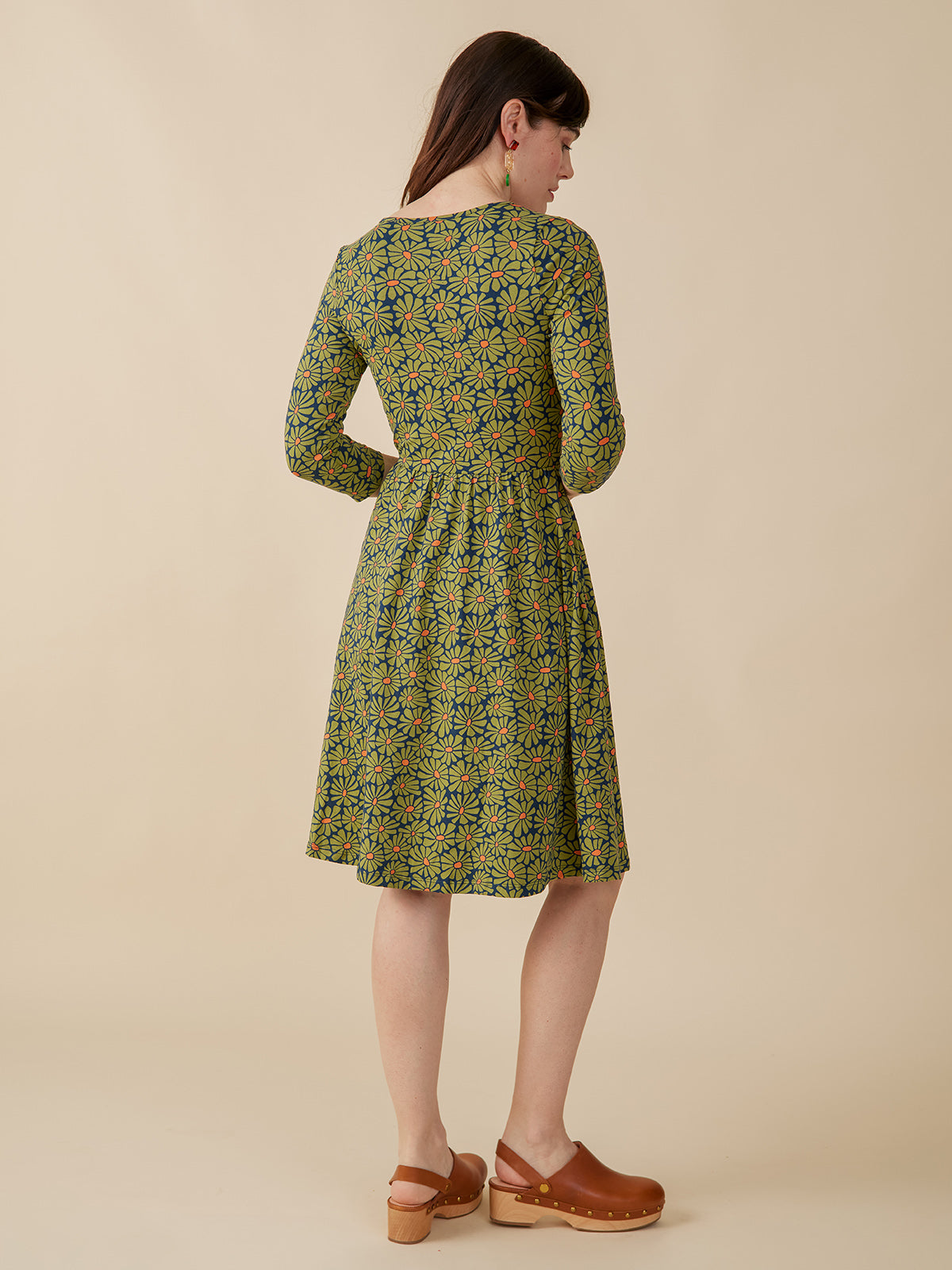 Callie 3/4 Sleeve Wrap Dress - Olive Floral