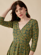 Callie 3/4 Sleeve Wrap Dress - Olive Floral