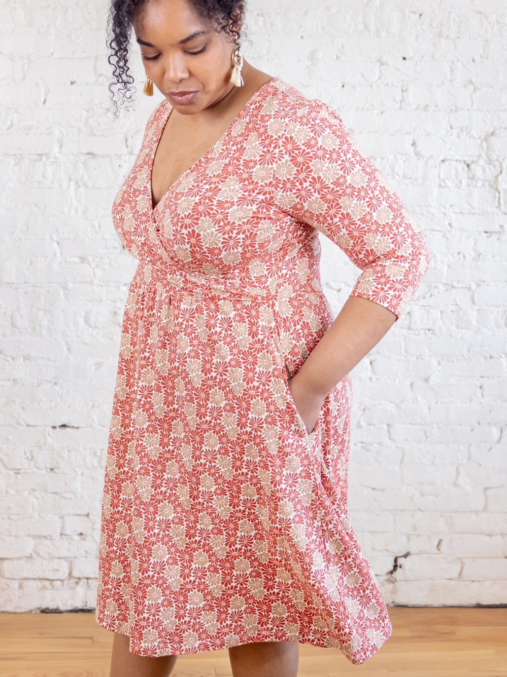 Callie 3/4 Sleeve Plus Size Wrap Dress - Matisse Vermillion