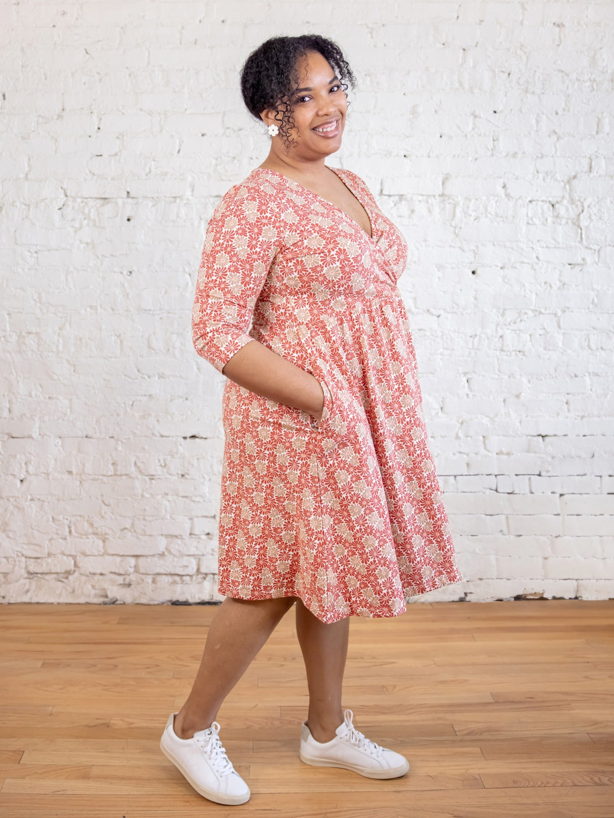 Callie 3/4 Sleeve Plus Size Wrap Dress - Matisse Vermillion