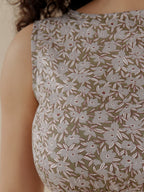 Artsy Traveler Sleeveless Midi Dress - Olive Flowers