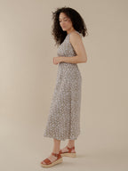 Artsy Traveler Sleeveless Midi Dress - Olive Flowers