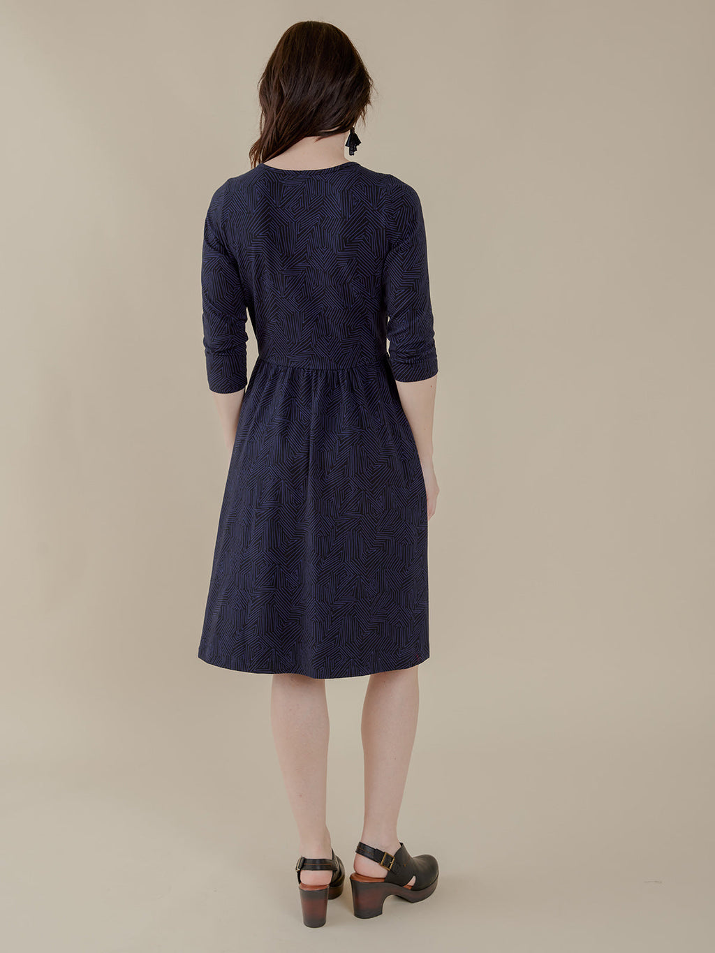 Callie 3/4 Sleeve Wrap Dress - Tree Rings Midnight
