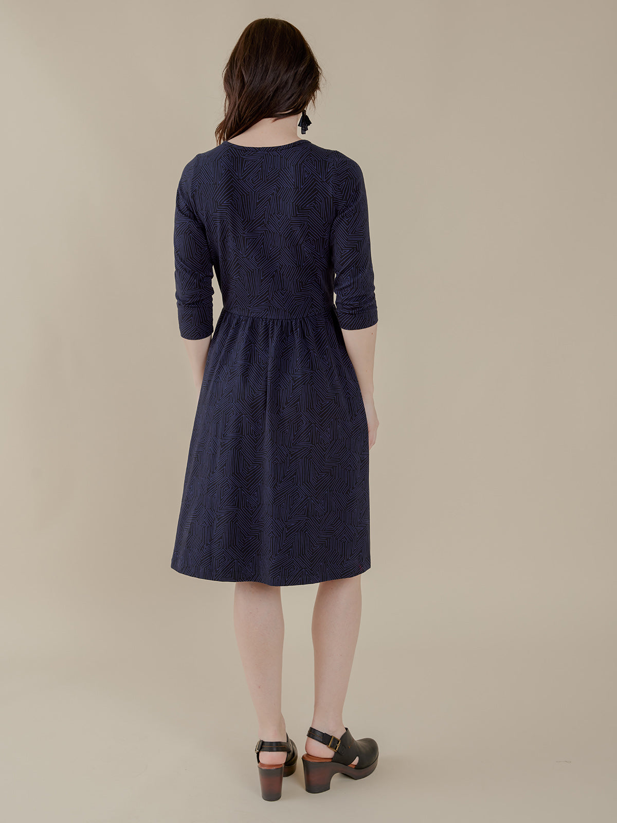 Callie 3/4 Sleeve Wrap Dress - Tree Rings Midnight
