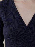 Callie 3/4 Sleeve Wrap Dress - Tree Rings Midnight