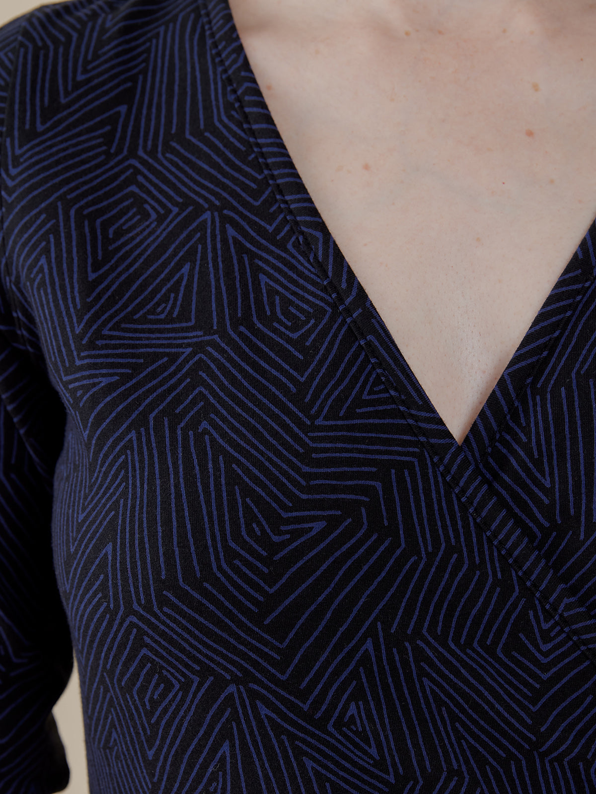 Callie 3/4 Sleeve Wrap Dress - Tree Rings Midnight