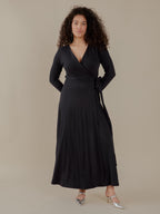 Katie Maxi Wrap Dress - Black Rib Knit