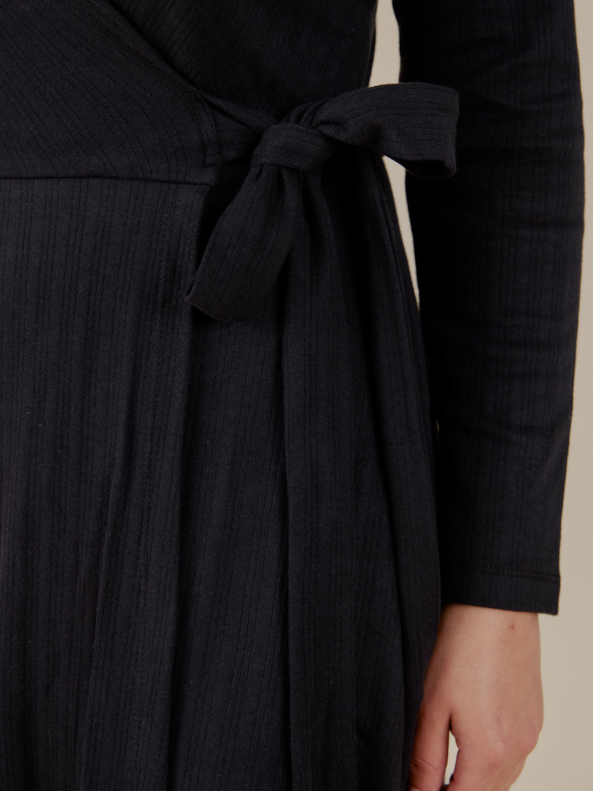 Katie Maxi Wrap Dress - Black Rib Knit