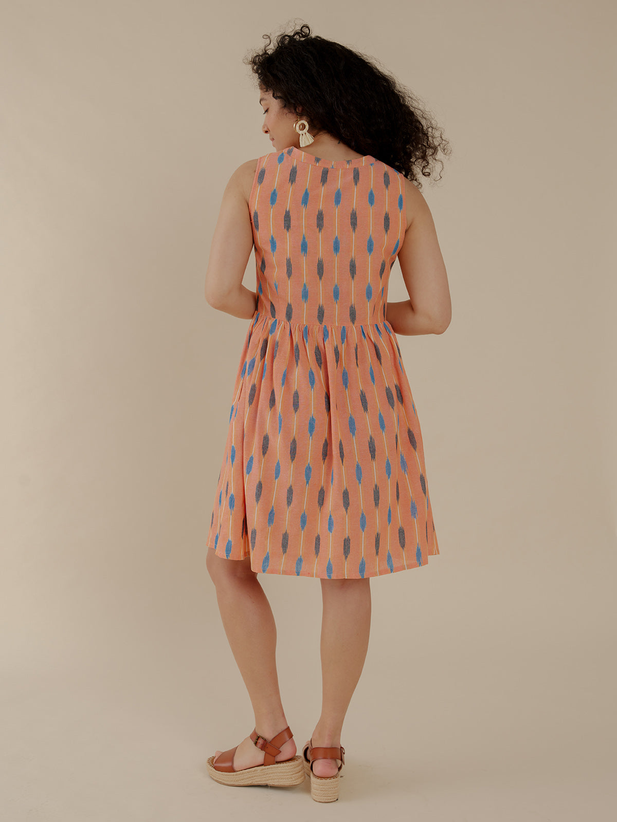 Kerala Placket Dress - Peach Ikat