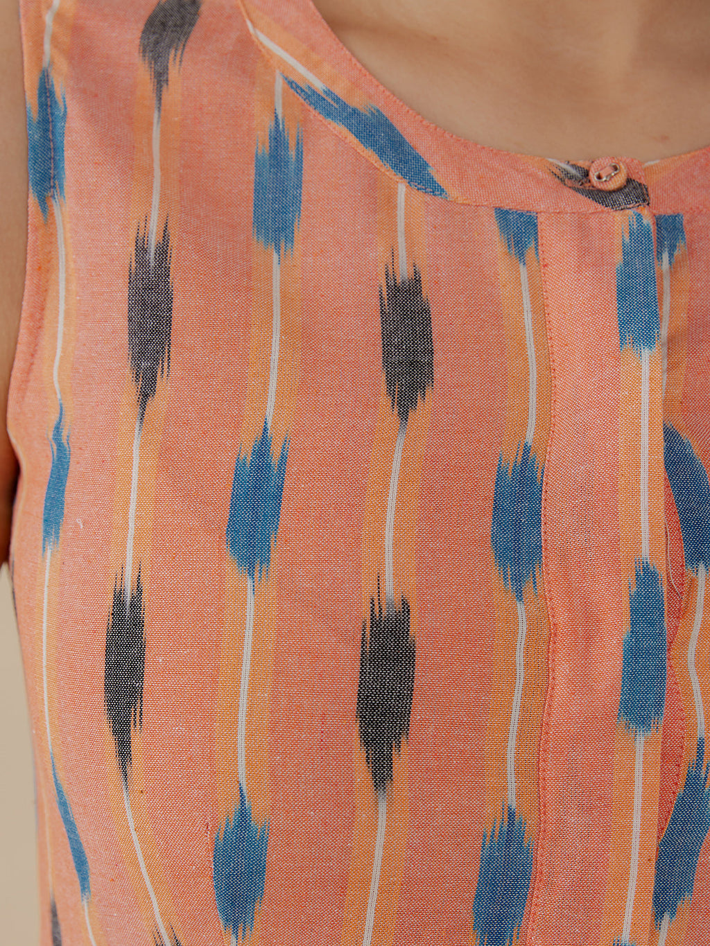 Kerala Placket Dress - Peach Ikat