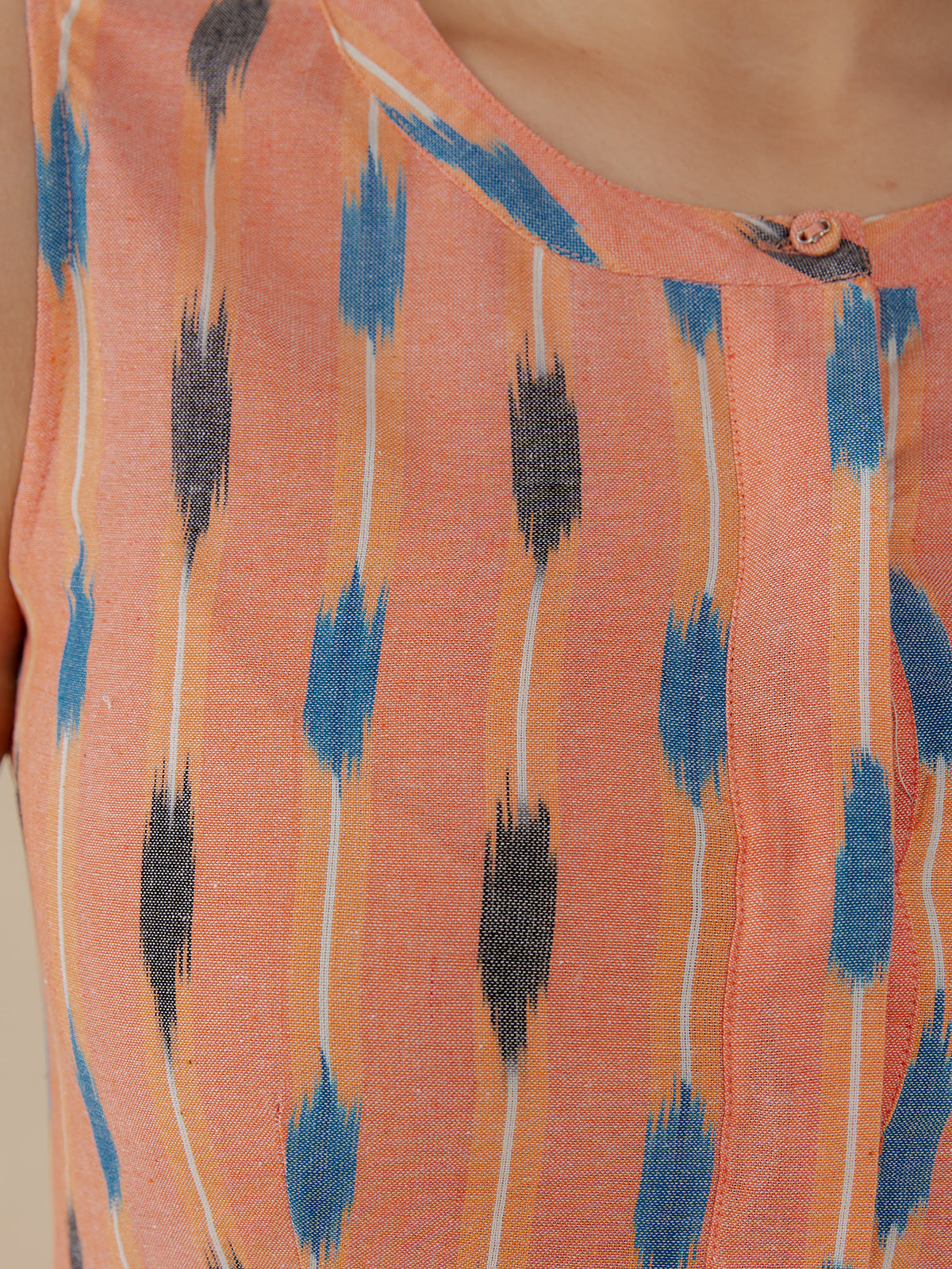 Kerala Placket Dress - Peach Ikat