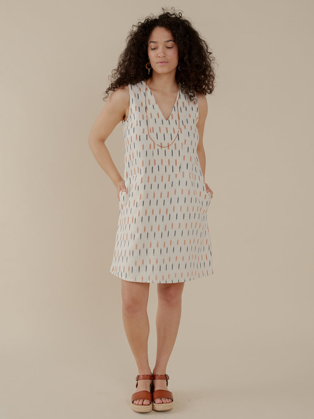 Milan Shift Dress - Ivory Ikat