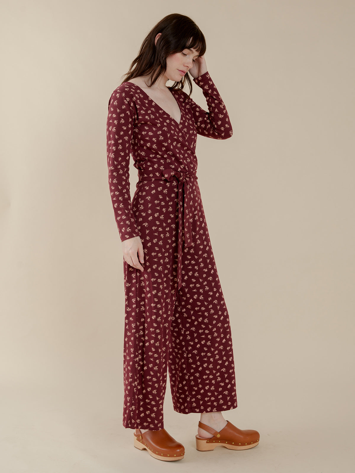 Rita Long Sleeve Jumpsuit - Burgundy Bouquet