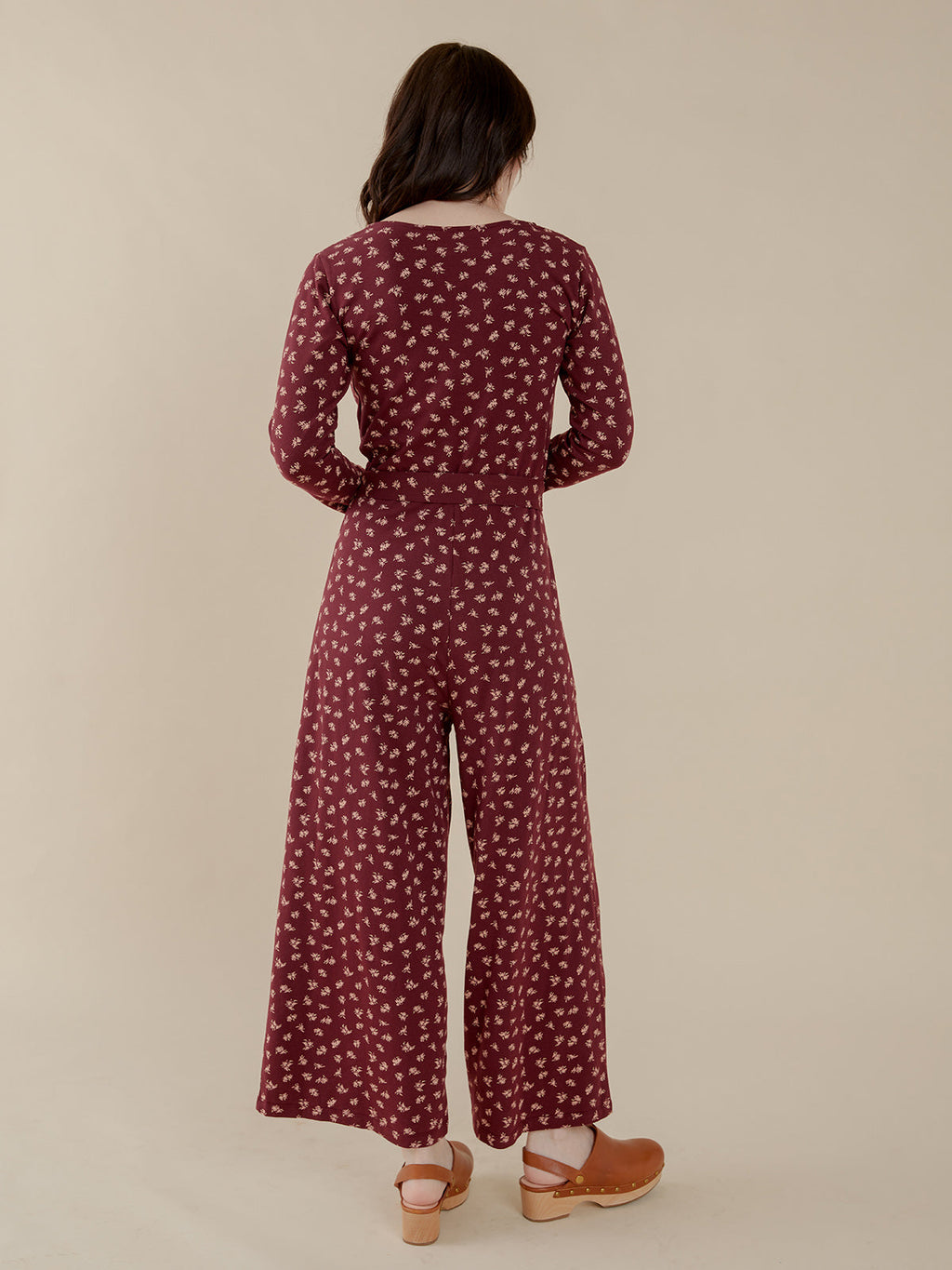 Rita Long Sleeve Jumpsuit - Burgundy Bouquet