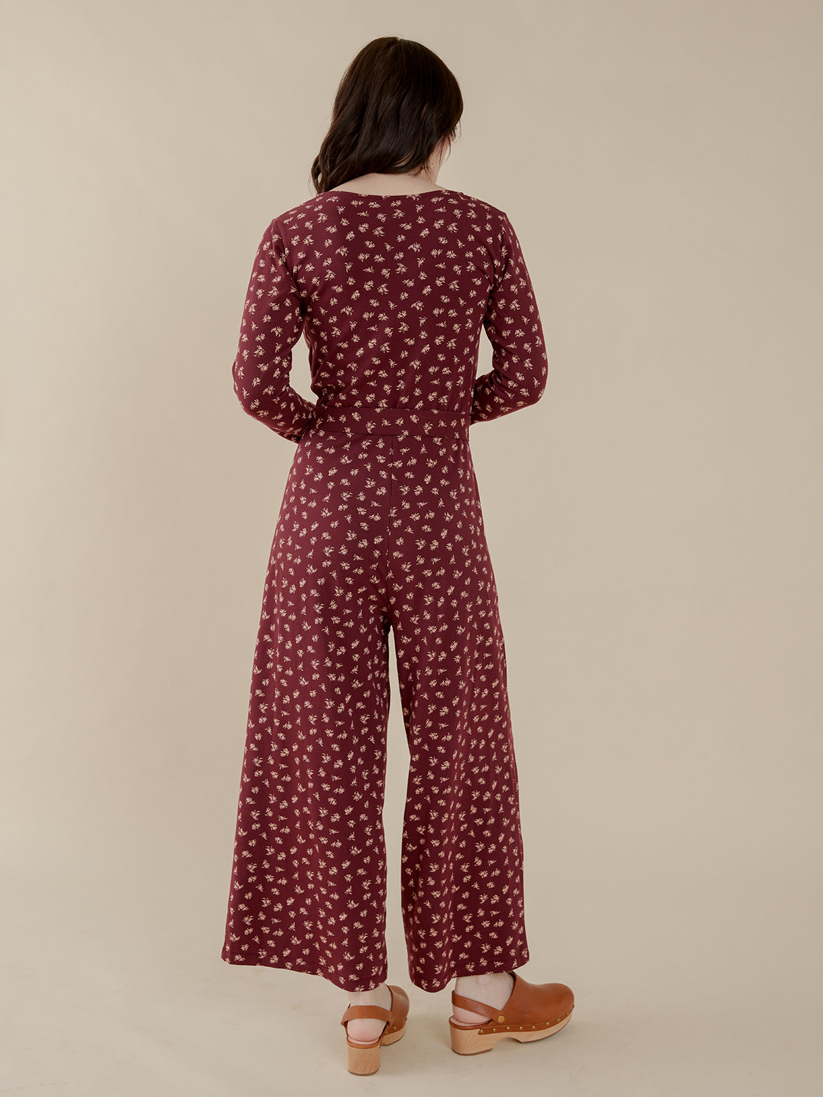 Rita Long Sleeve Jumpsuit - Burgundy Bouquet