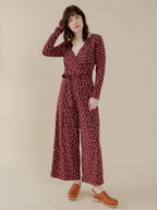 Rita Long Sleeve Jumpsuit - Burgundy Bouquet