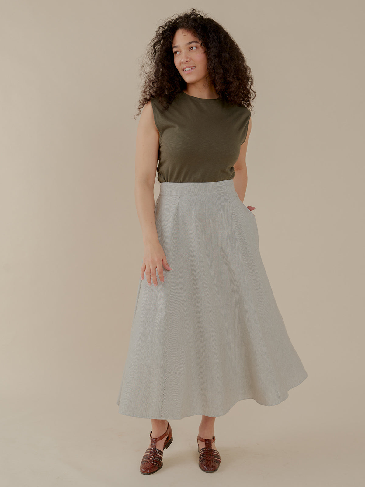 Lucinda Skirt - Olive Stripe