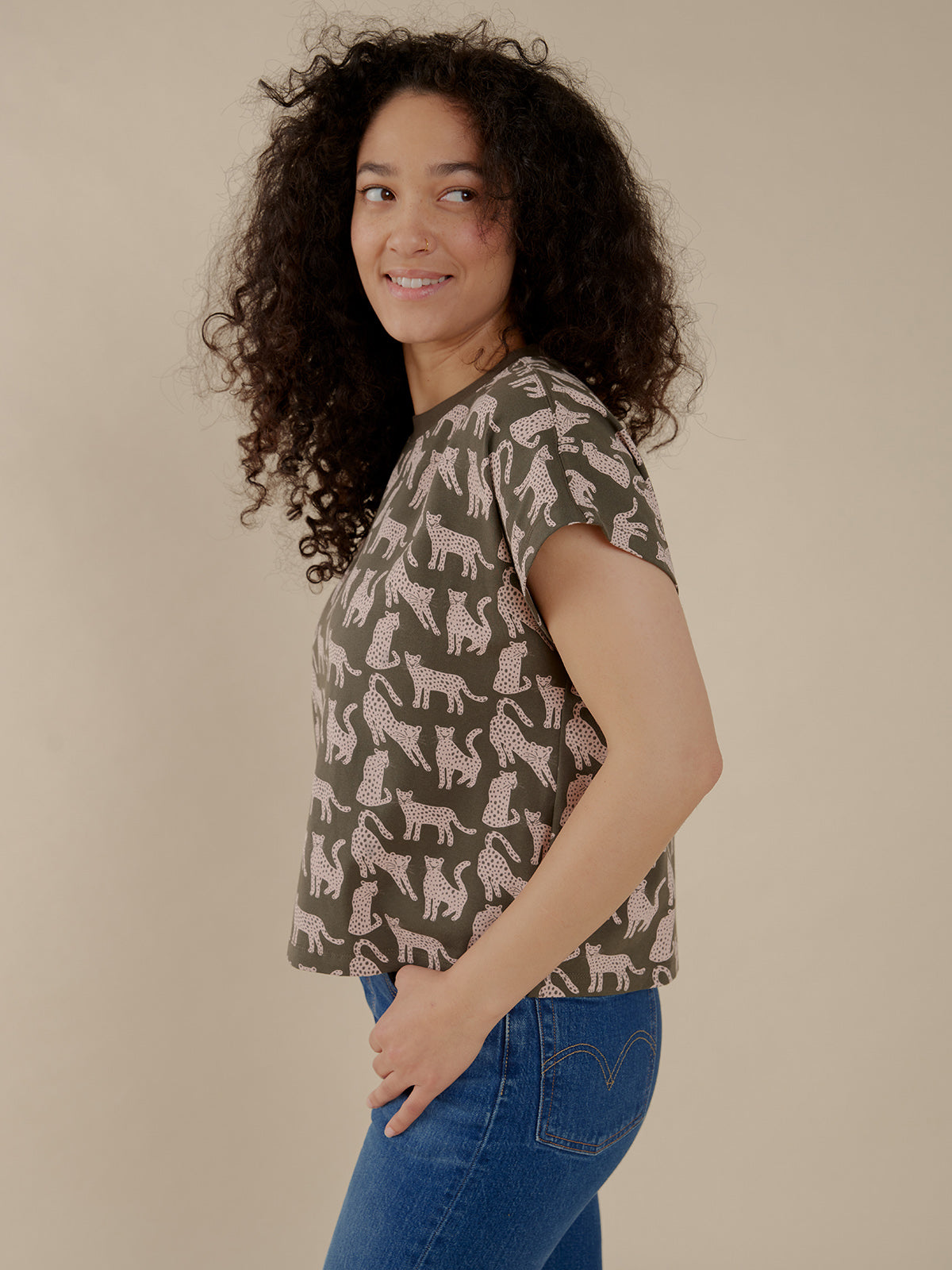Caitlin Top - Leopard Green