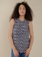 Eleni Sleeveless Tunic Top - Blue Ikat