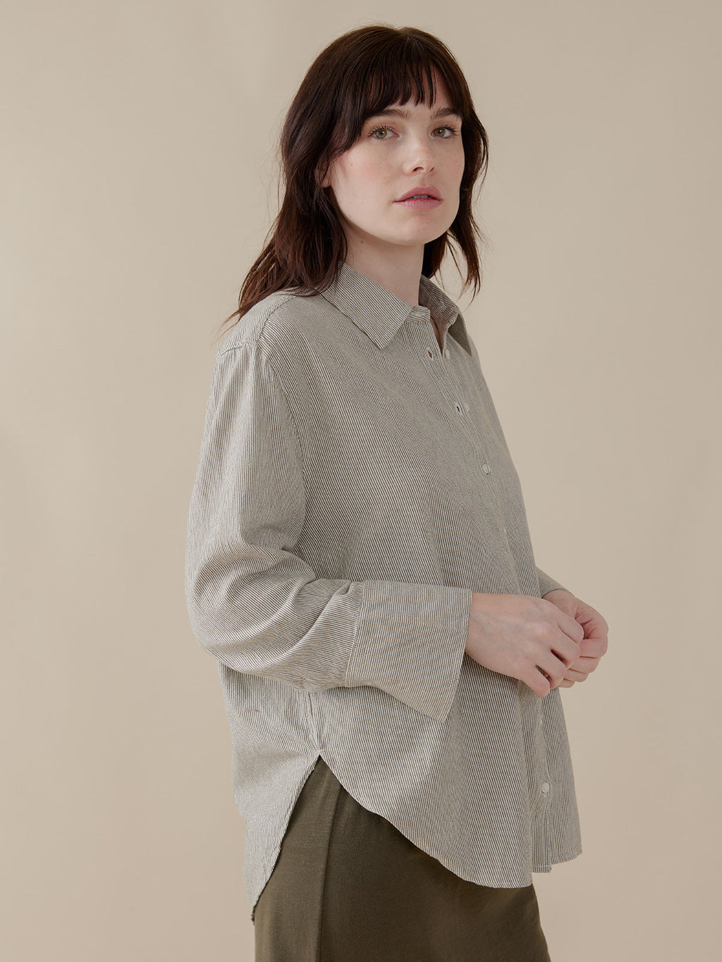 Mae Oversized Shirt - Olive Stripe