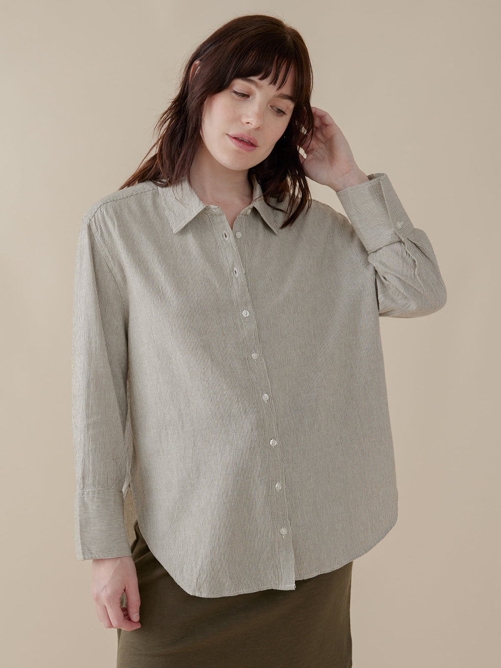 Mae Oversized Shirt - Olive Stripe