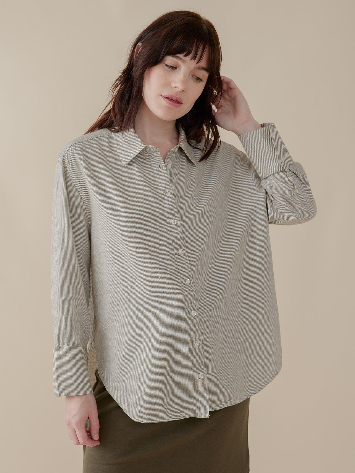 Mae Oversized Shirt - Olive Stripe
