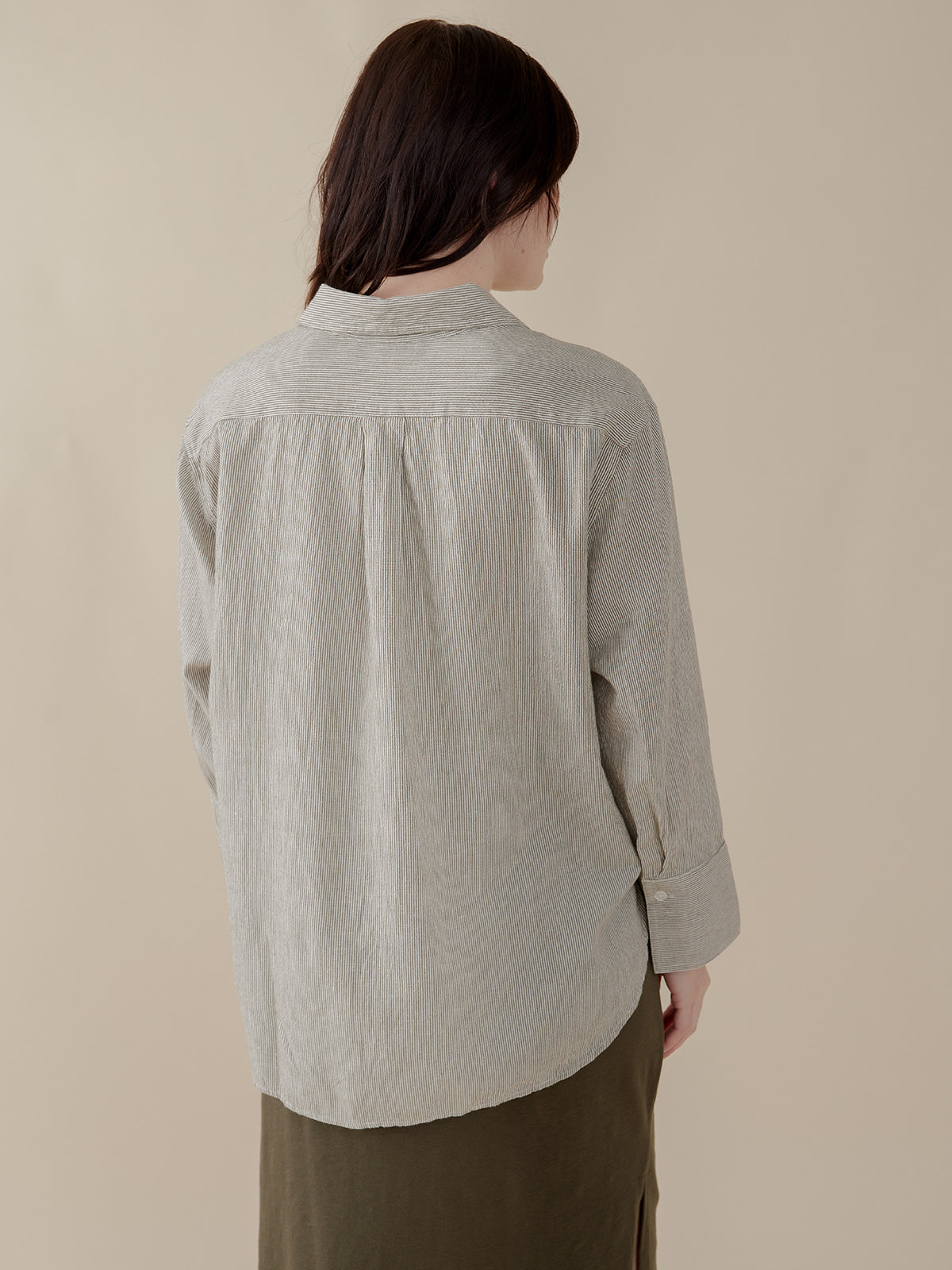 Mae Oversized Shirt - Olive Stripe