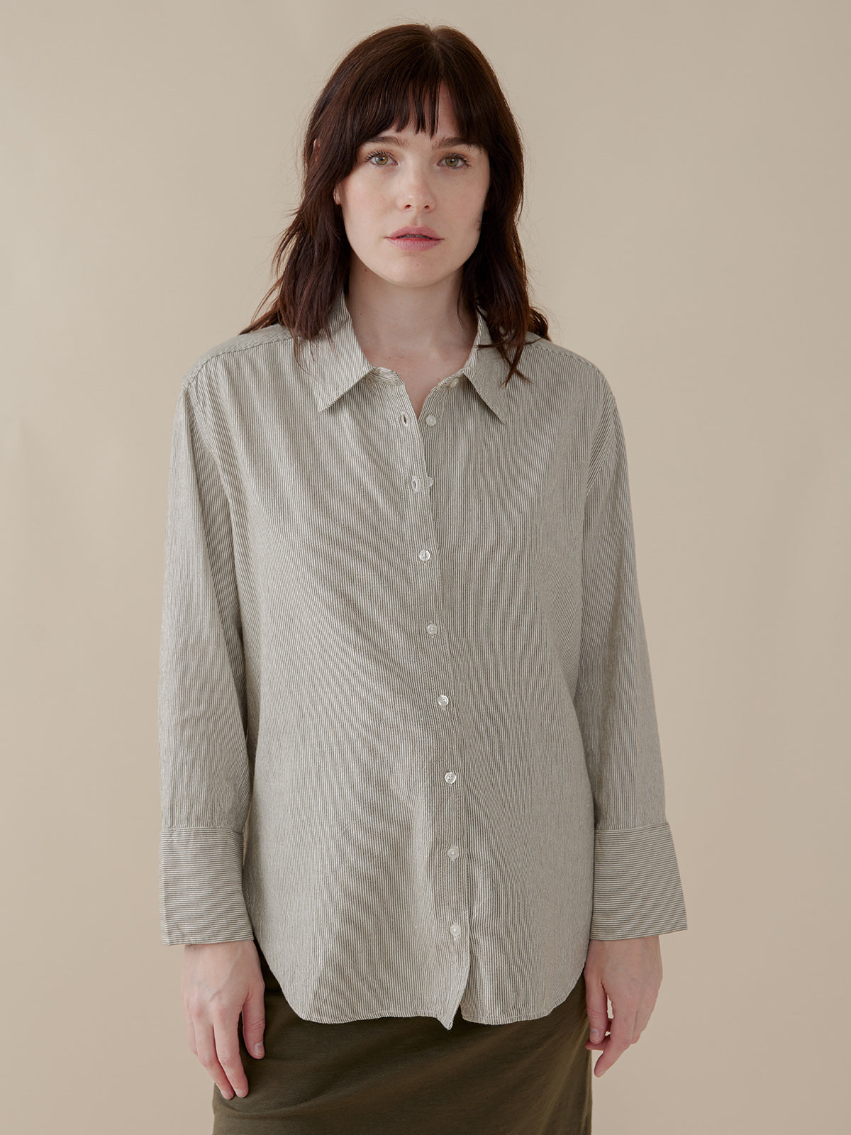 Mae Oversized Shirt - Olive Stripe