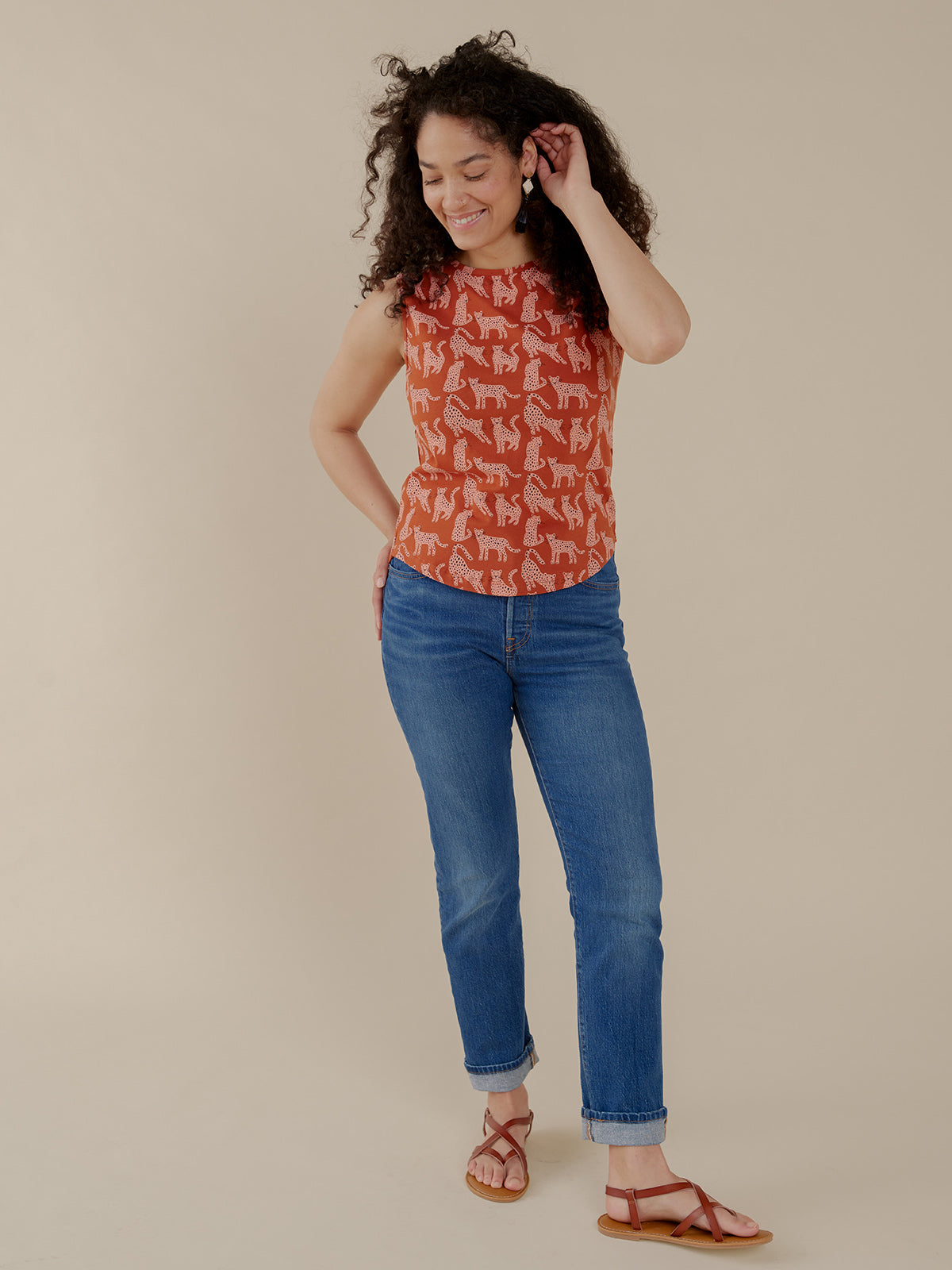 Millie Muscle Tee - Leopard Sienna
