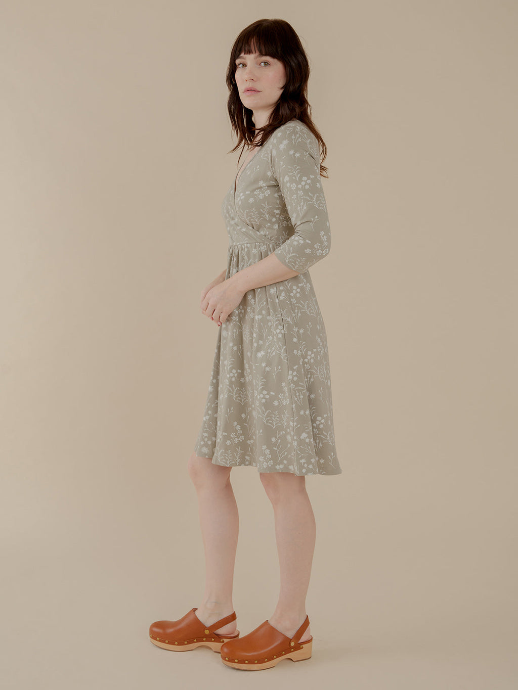 Callie 3/4 Sleeve Wrap Dress - Field Taupe