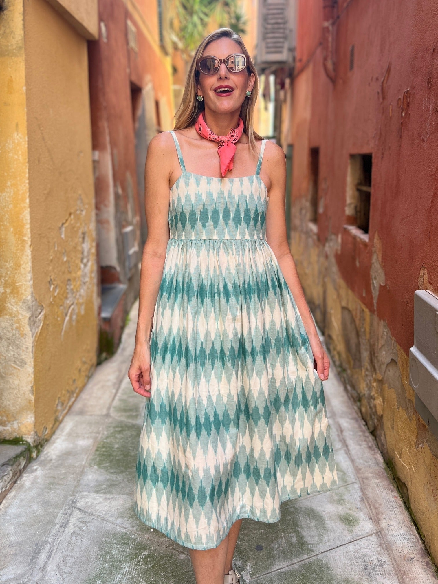 Sofia Midi Dress - Teal Ikat