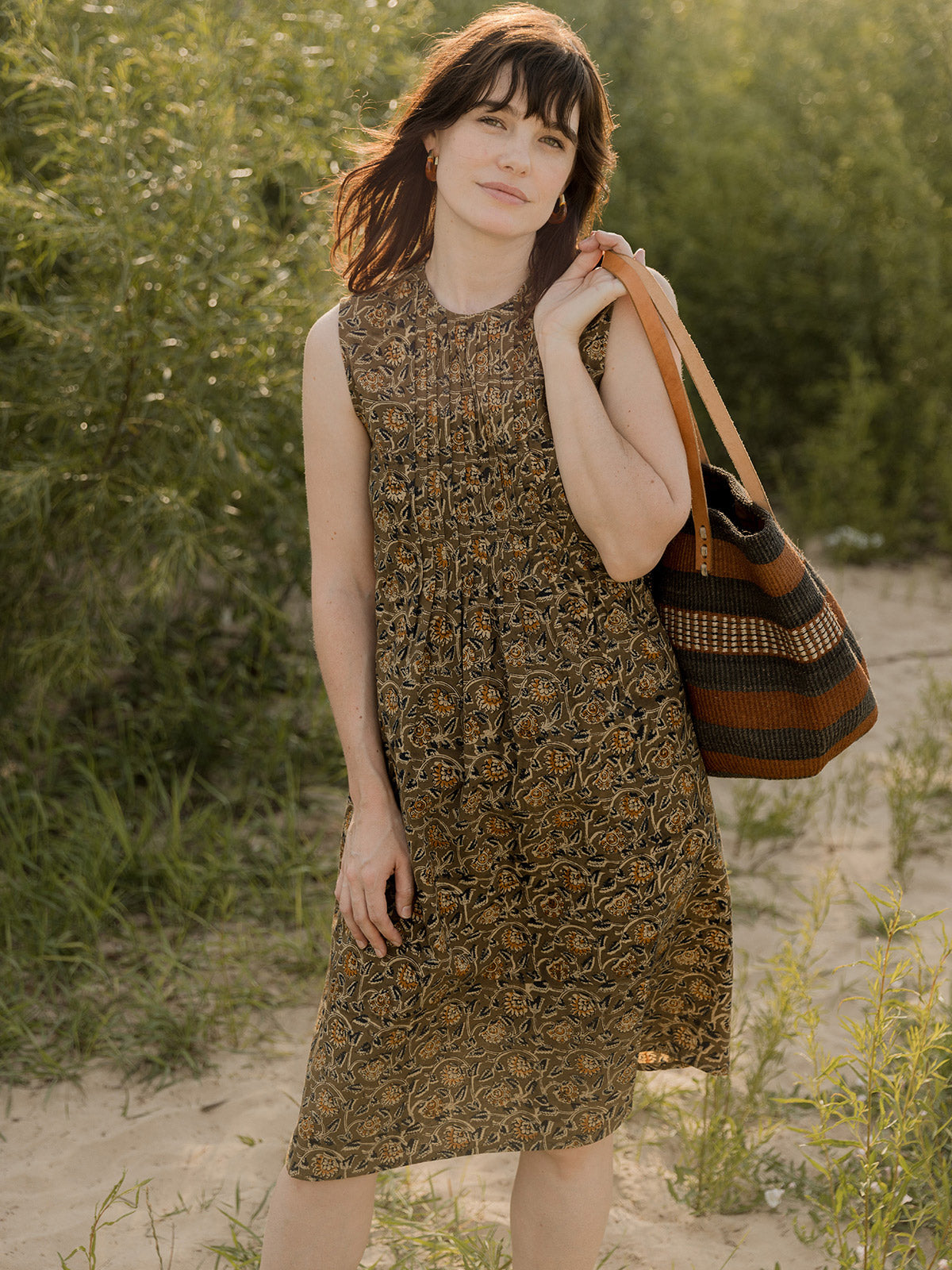 Penny Pintucked Dress - Olive Kalamkari