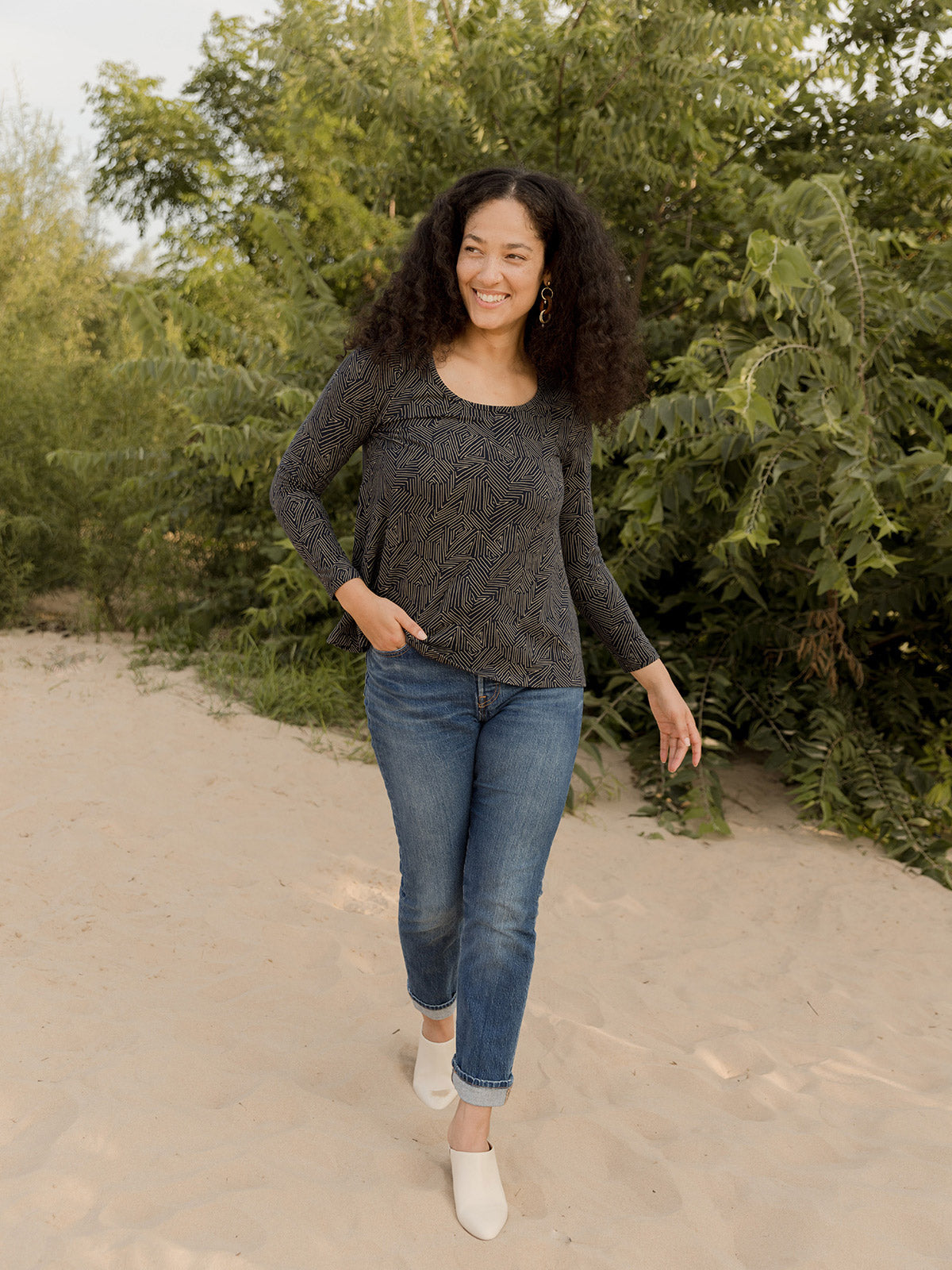 Cozy Day Top - Tree Rings Slate
