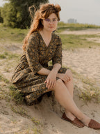 Jaya Half Sleeve Dress - Olive Kalamkari