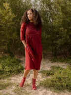 Alma Pintucked Dress - Crimson