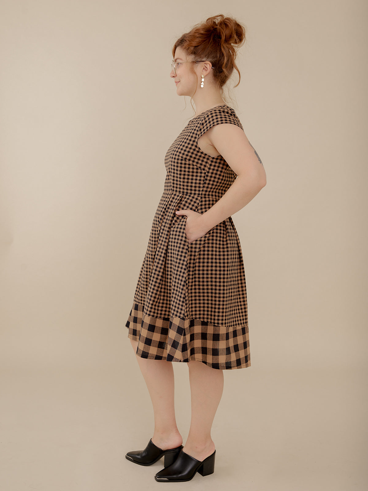 Devonshire Dress - Black and Tan Small Gingham