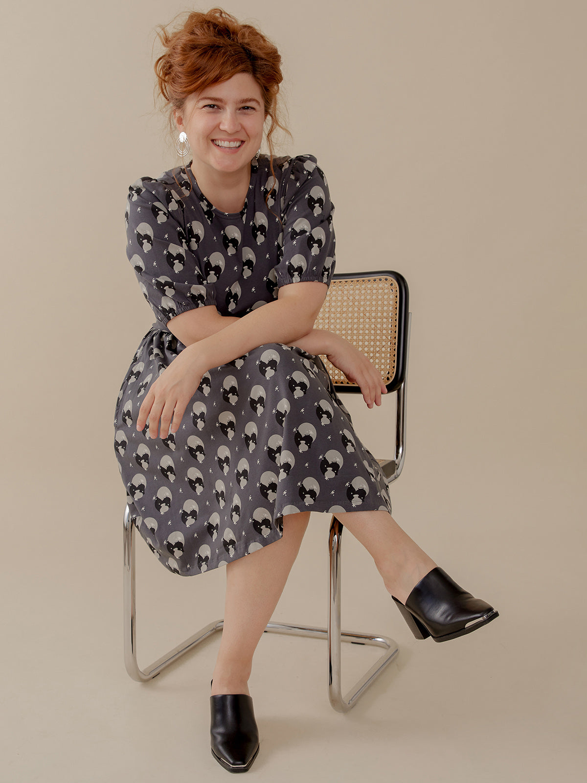 Inez Bubble Sleeve Dress - Vase Cluster Graphite