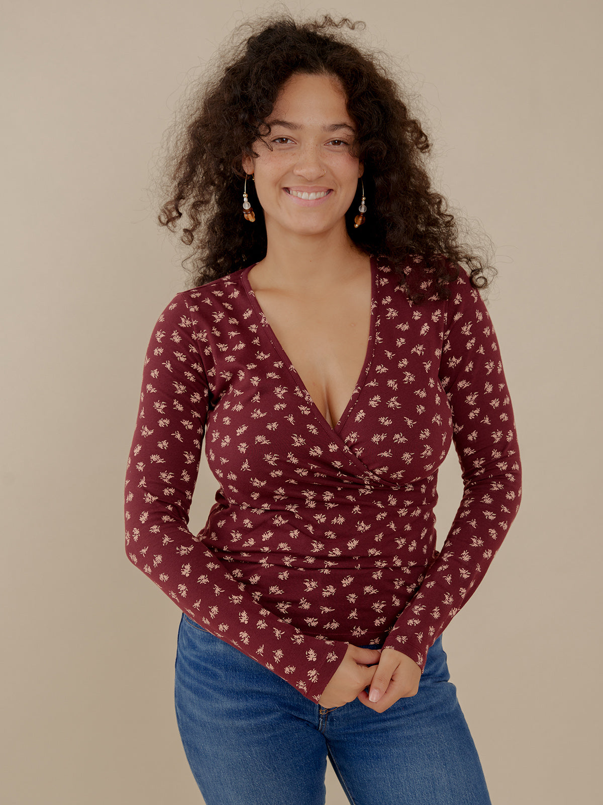 Gillian Wrap Top - Burgundy Bouquet