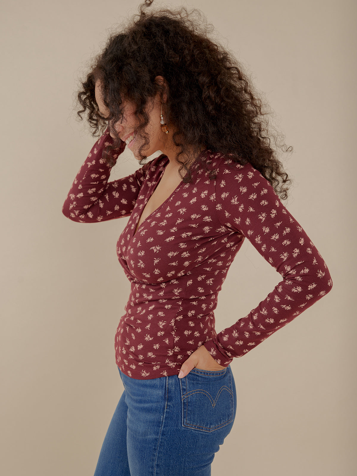 Gillian Wrap Top - Burgundy Bouquet