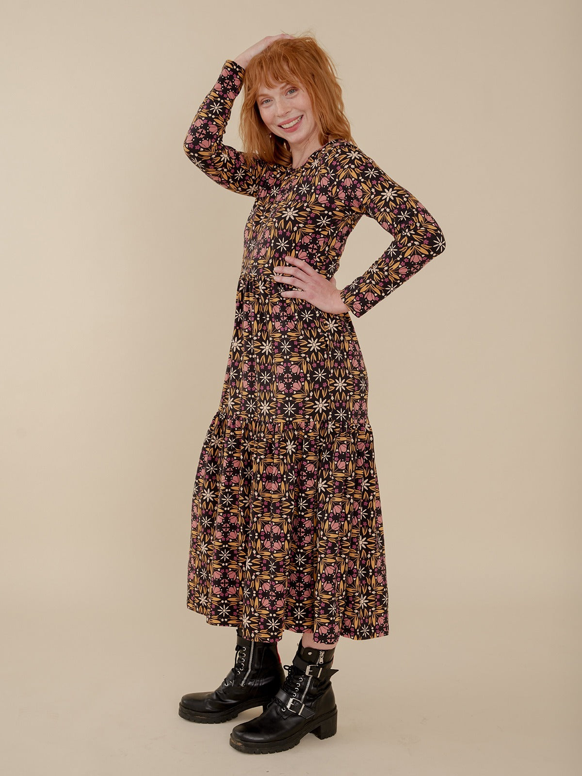 Mirah Tiered Dress - Mauve Tile