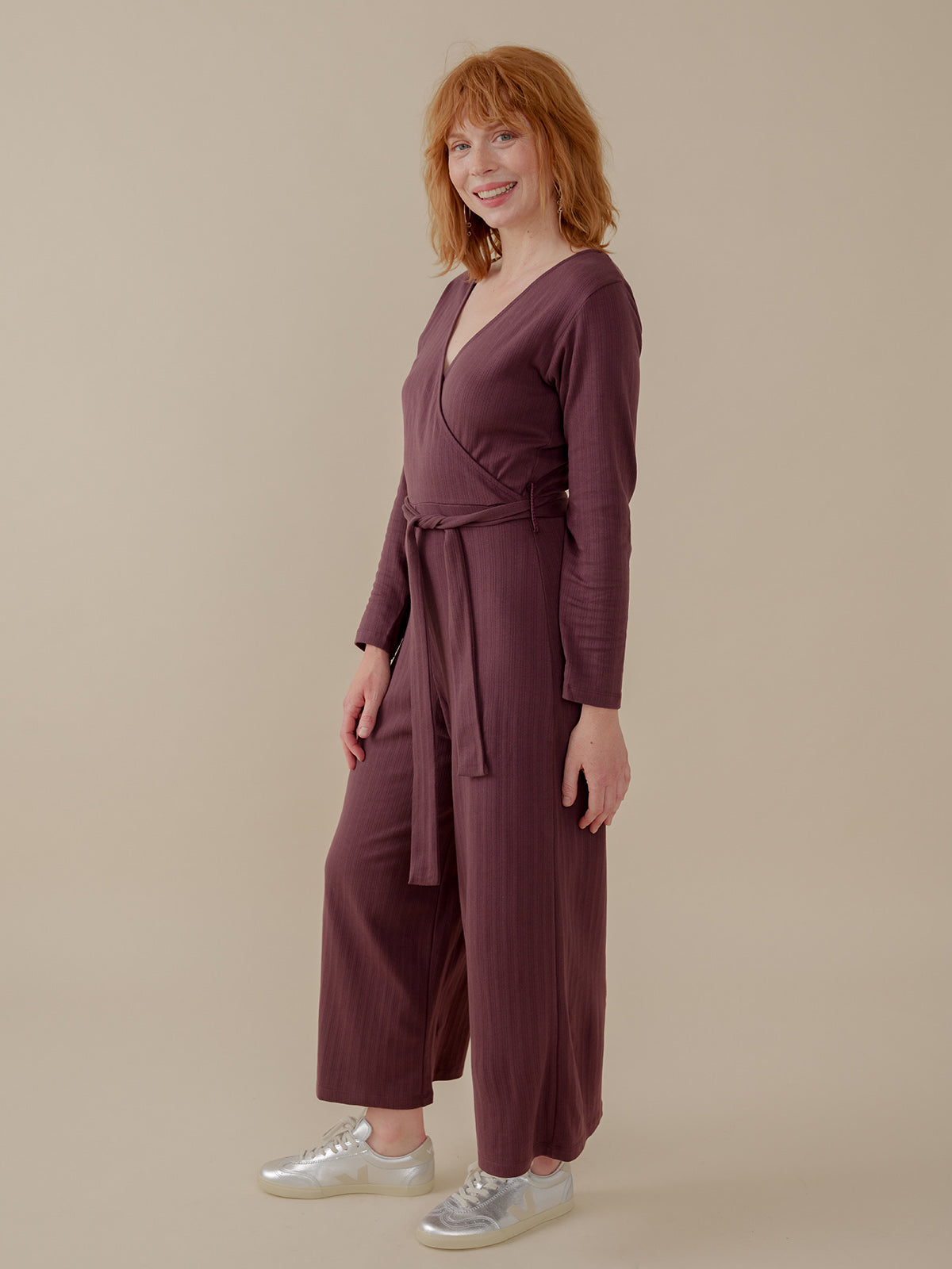 Rita Long Sleeve Jumpsuit - Eggplant Rib Knit