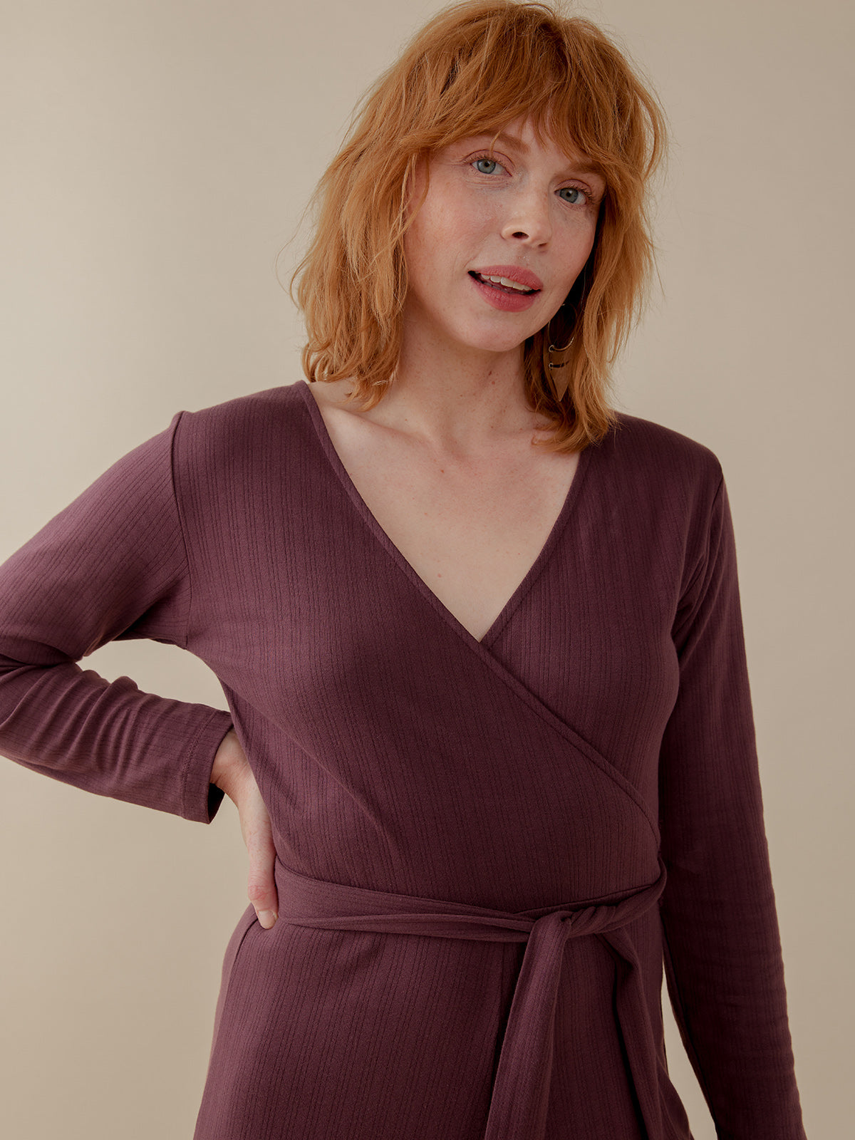 Rita Long Sleeve Jumpsuit - Eggplant Rib Knit