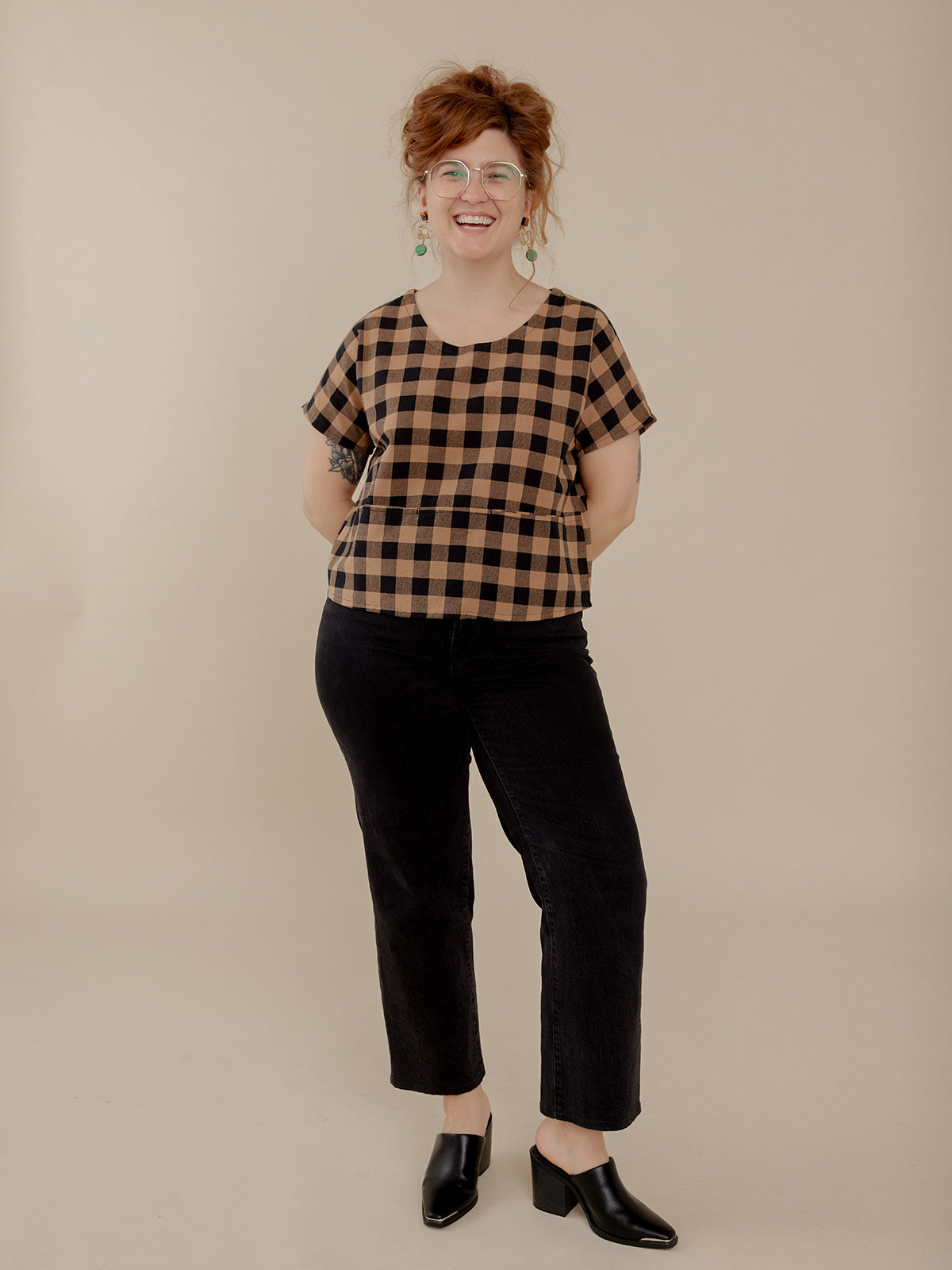 Odelia Top - Black and Tan Gingham